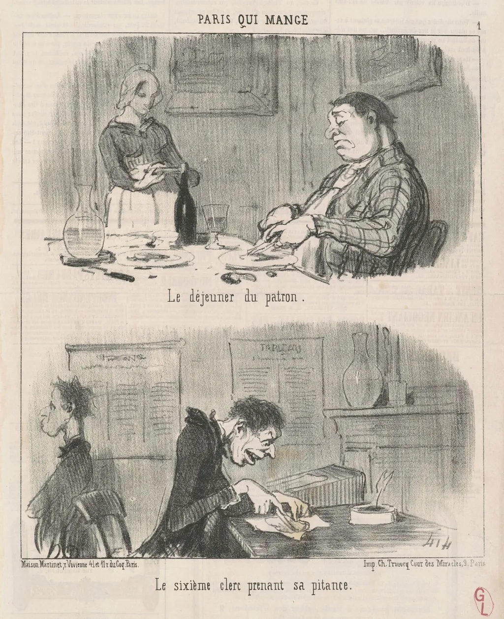 Le déjeuner du patron le sixiéme clerc ..., by Honoré Daumier, ink, 1852