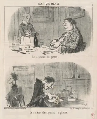 Le déjeuner du patron le sixiéme clerc ..., by Honoré Daumier, ink, 1852