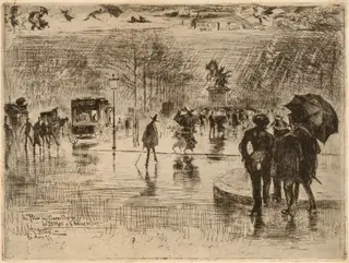 Le Retour des Artistes, by Félix-Hilaire Buhot, ink, 1877