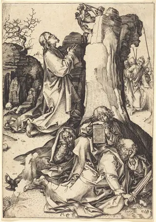 The Agony in the Garden, by Martin Schongauer, ink, 1480
