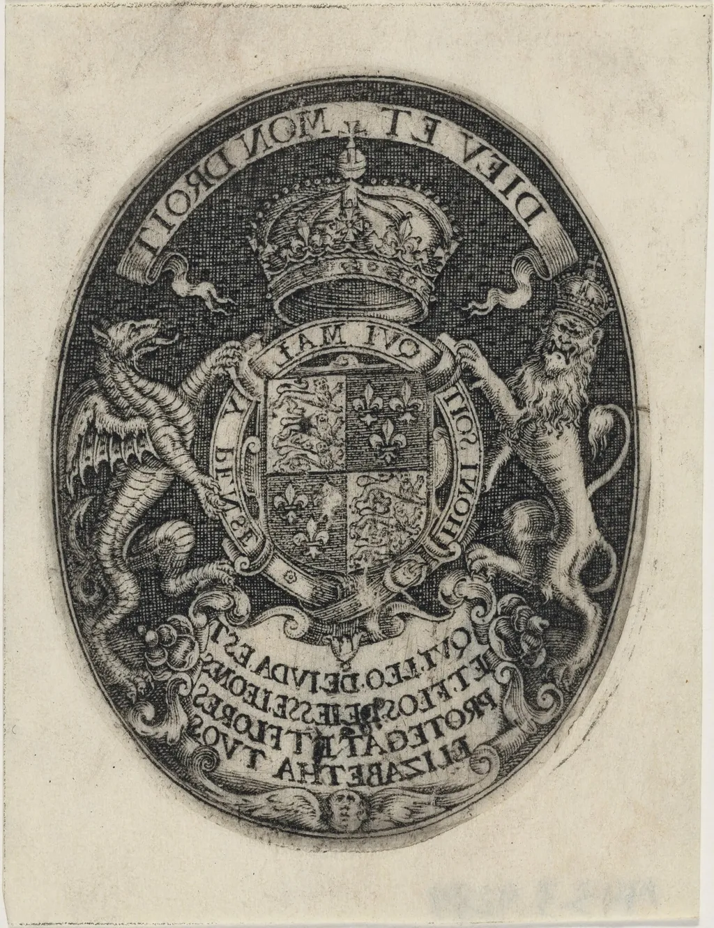 Shield of Queen Elizabeth, by Simon van de Passe, ink, 1621