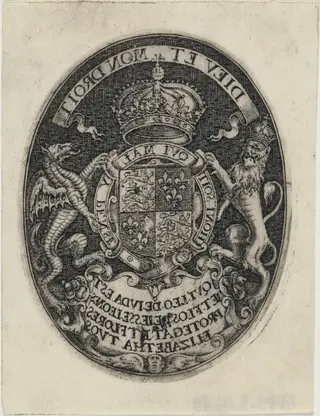 Shield of Queen Elizabeth, by Simon van de Passe, ink, 1621