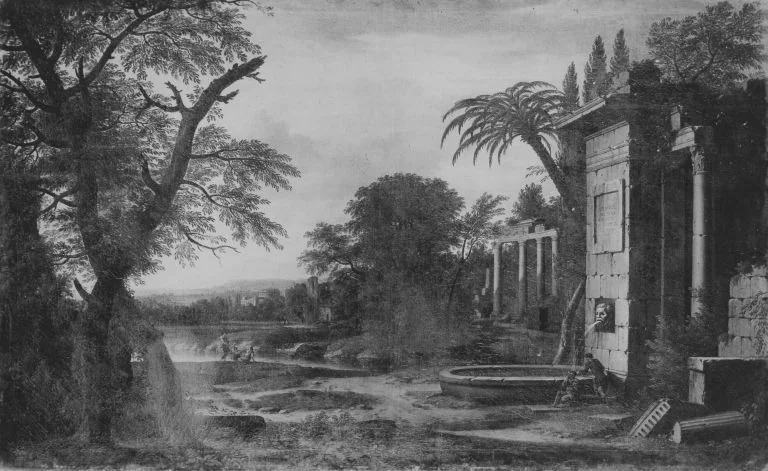 Landschaft mit Ruinen und Personenstaffagen, detail