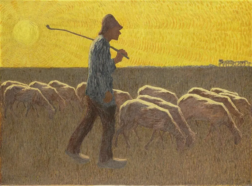Shepherd with Sheep, by Cornelis Albert van Assendelft, oil, 1922