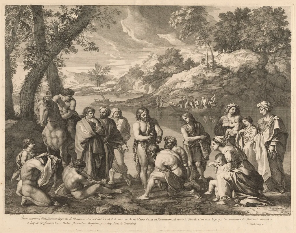 Saint John the Baptist in the River Jordan, by Benoît Audran I, ink, 1690