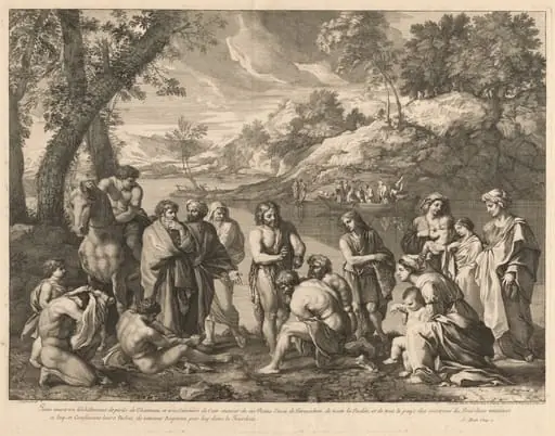 Saint John the Baptist in the River Jordan, by Benoît Audran I, ink, 1690