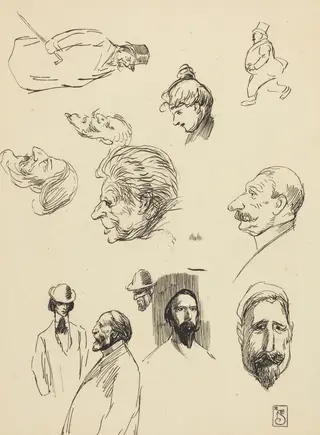 Studies of Figures and Heads, by Théophile Alexandre Steinlen, ink, 1891