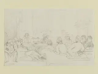 Charles Dickens reading 'The Chimes' to his friends in John Foster's chambers, by Daniel Maclise, 1844
