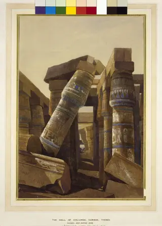The Hall of Columns at Karnak, Thebes, by Muller, watercolor, 1839