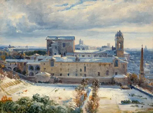 Santa Trinità dei Monti in the Snow, by André Giroux, oil, 1828