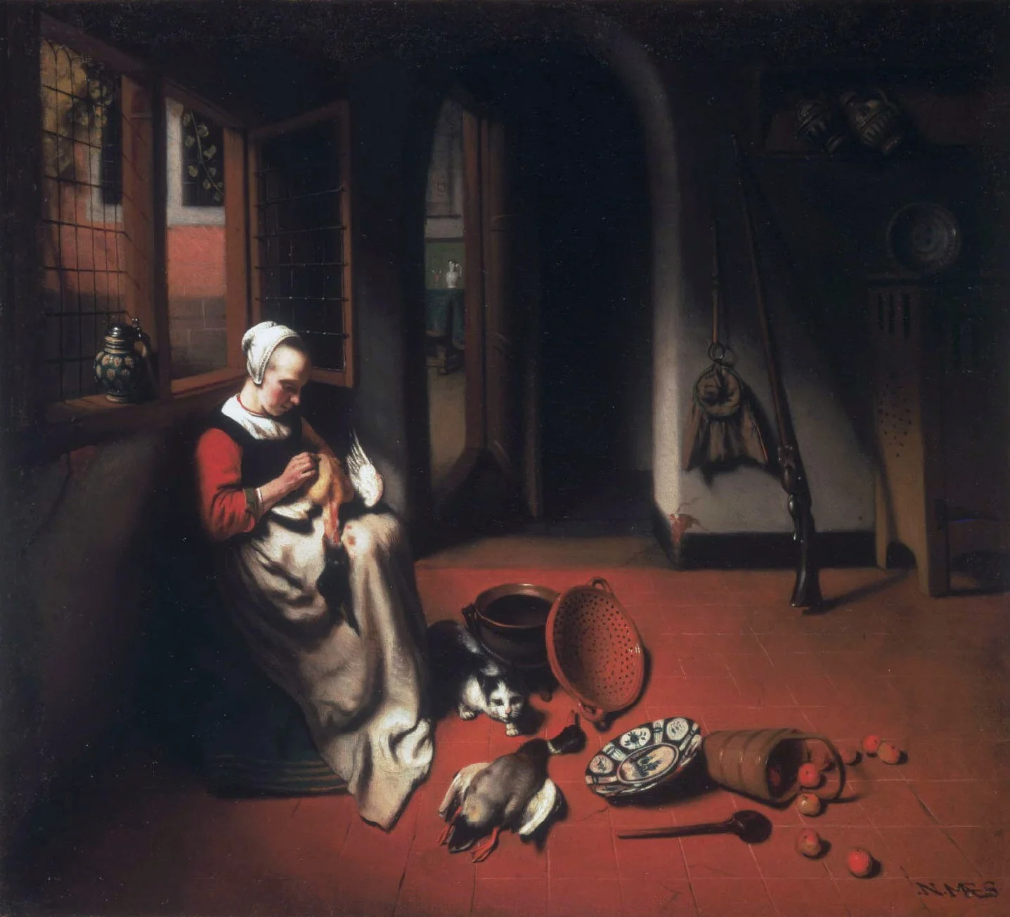 Woman Plucking a Duck, detail