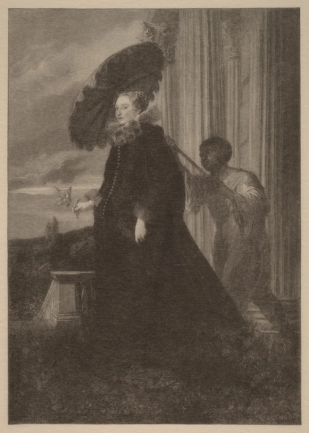 Marchesa Elena Grimaldi, Wife of Marchese Nicola Cattaneo, by Timothy Cole, ink, 1910