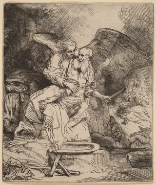 Abraham's Sacrifice, by Rembrandt van Rijn, ink, 1655