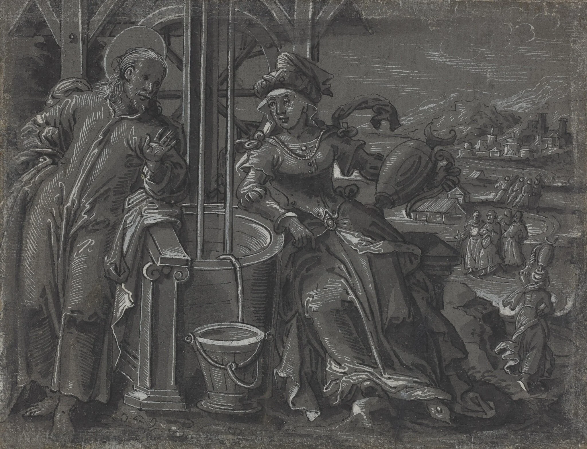 Christ and the Woman of Samaria [verso], detail