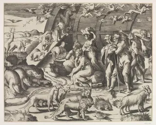 Noah and His Family Leaving the Ark, by Giulio Bonasone, 1550