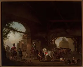 Genre scene at the farm, by Philips Wouwerman, oil, 1653