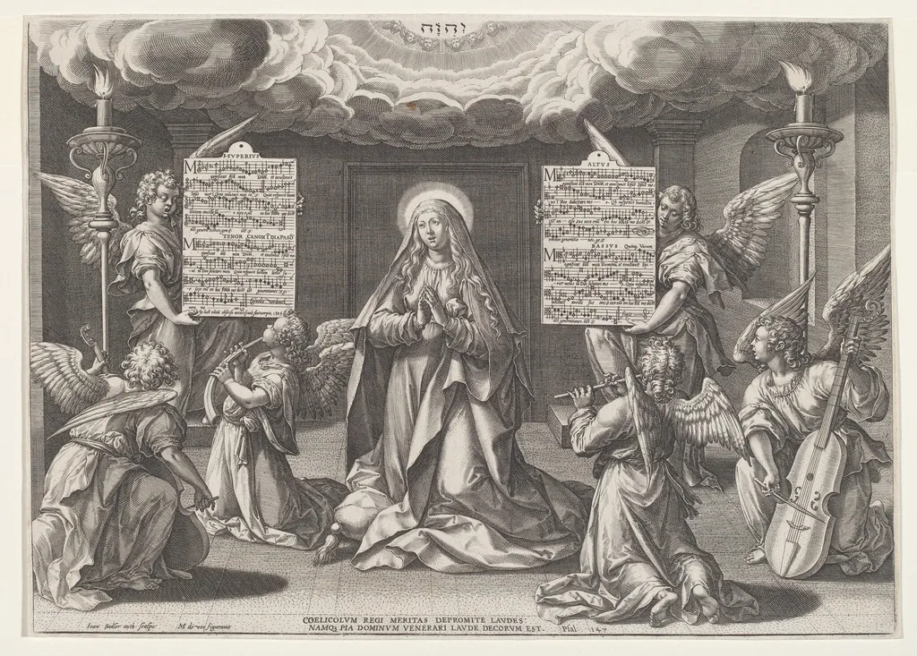 Magnificat: The Virgin Surrounded by Music-Making Angels, by Jan Sadeler I, ink, 1585