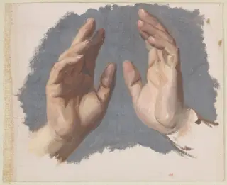 Study of Both Hands of the Bishop for the Painting "The Oath of Queen Jadwiga", by Józef Simmler, oil, 1855