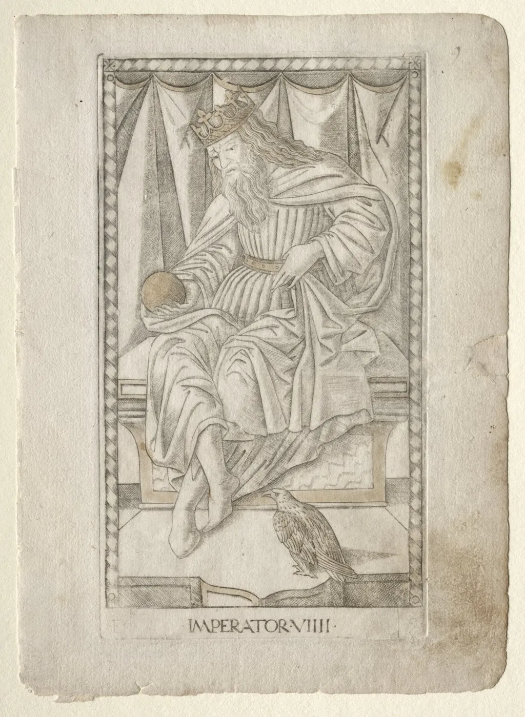 The Emperor (from the Tarocchi, series E: Conditions of Man, #9), by Master of the E-Series Tarocchi, 1467