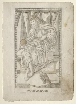 The Emperor (from the Tarocchi, series E: Conditions of Man, #9), by Master of the E-Series Tarocchi, 1467