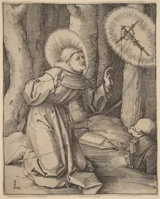 Saint Francis of Assisi Receiving the Stigmata, by Lucas van Leyden, ink, 1514
