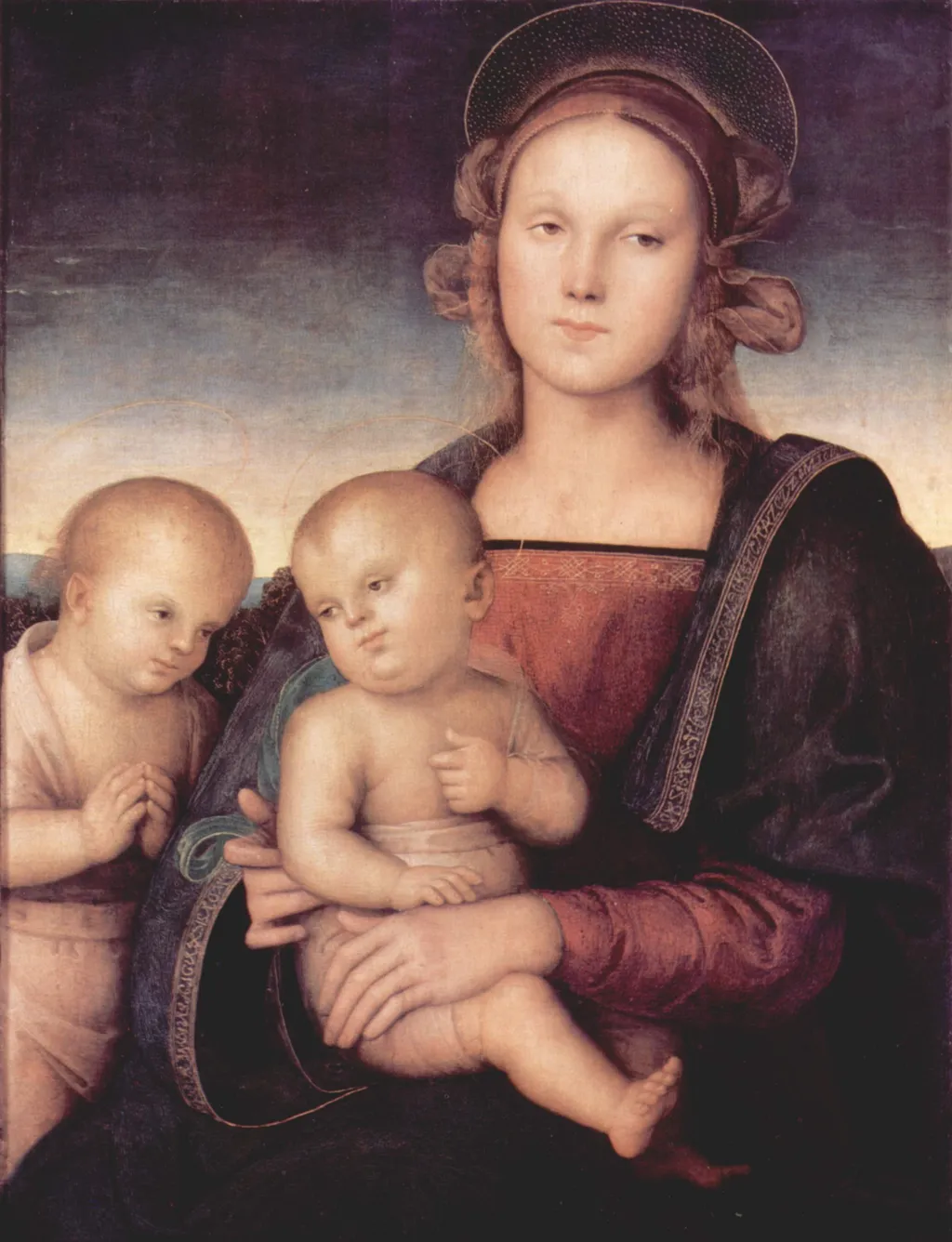 Madonna with child and Saint John the Baptist, by Pietro Perugino, oil, 1499