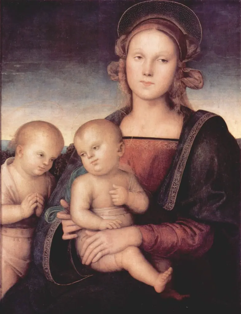 Madonna with child and Saint John the Baptist, by Pietro Perugino, oil, 1499