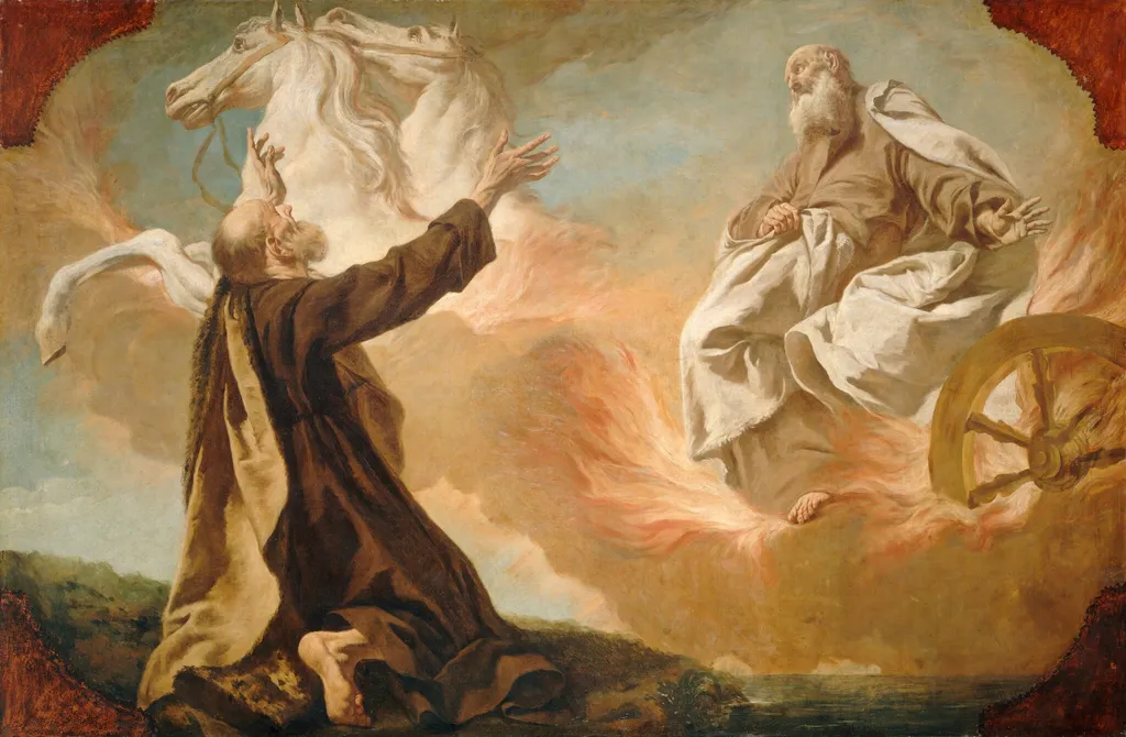 Elijah Taken Up in a Chariot of Fire, by Giuseppe Angeli, oil, 1748