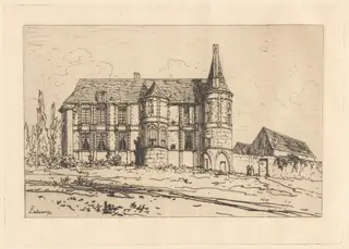 Castle with Two Towers, by Maxime Lalanne, ink, 1885