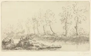 Banks of the Adour (Bord de l'Adour), by Alphonse Legros, ink, 1874