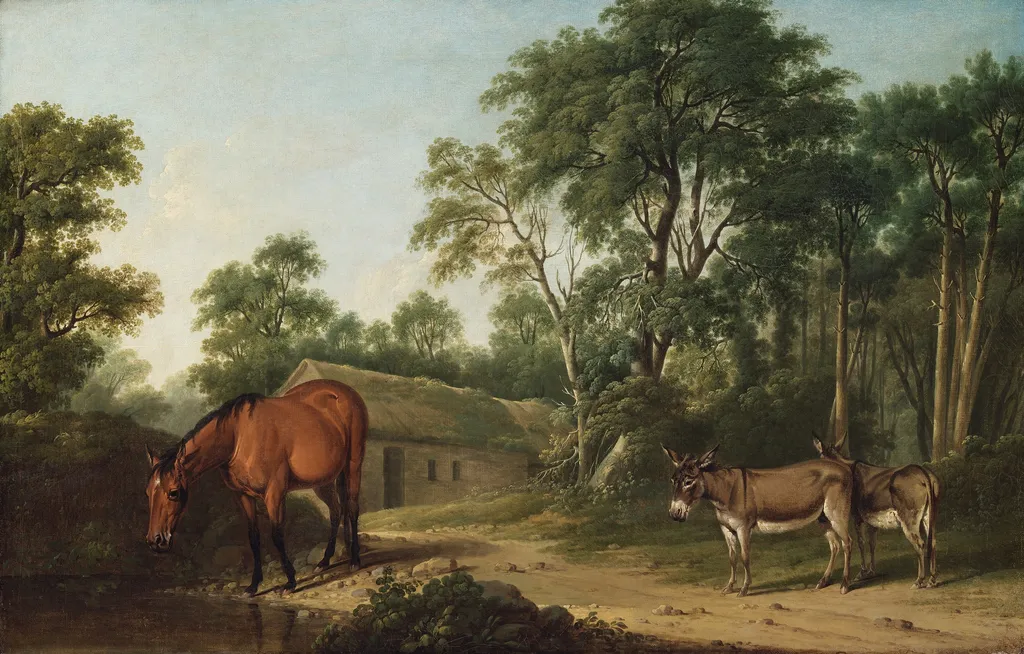 A Bay Horse and Two Donkeys, by Thomas Roberts, oil, 1773