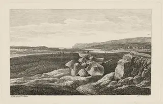 A Harvest Scene with Straw Hats Lying in a Field, by Heinrich Carl Reinhold, ink, 1816