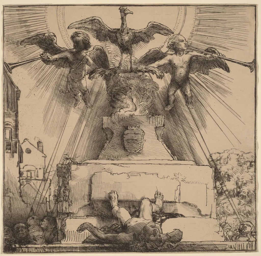 The Phoenix or the Statue Overthrown, by Rembrandt van Rijn, ink, 1658