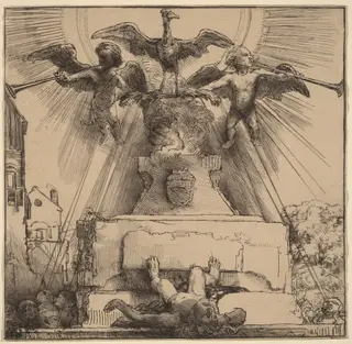 The Phoenix or the Statue Overthrown, by Rembrandt van Rijn, ink, 1658