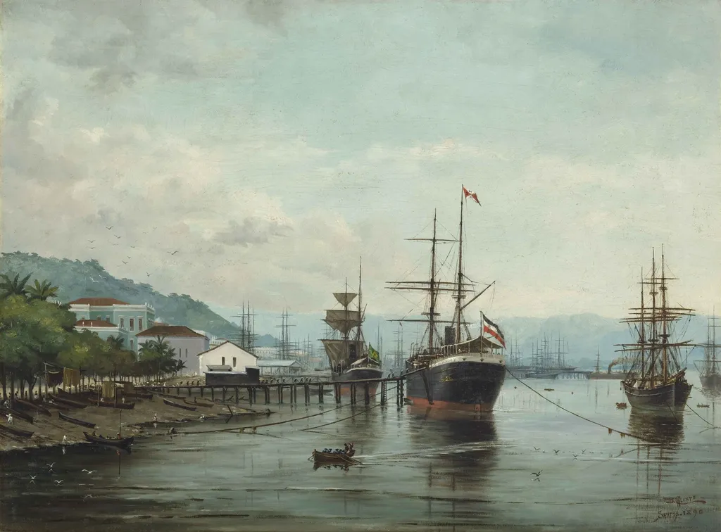 Porto de Santos, SP (visto à esquerda), by Benedito Calixto, oil, 1896