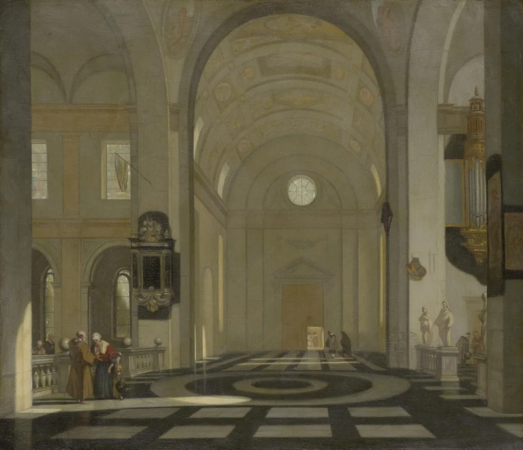 Interior of a Baroque Church, by Emanuel de Witte, paint, 1660