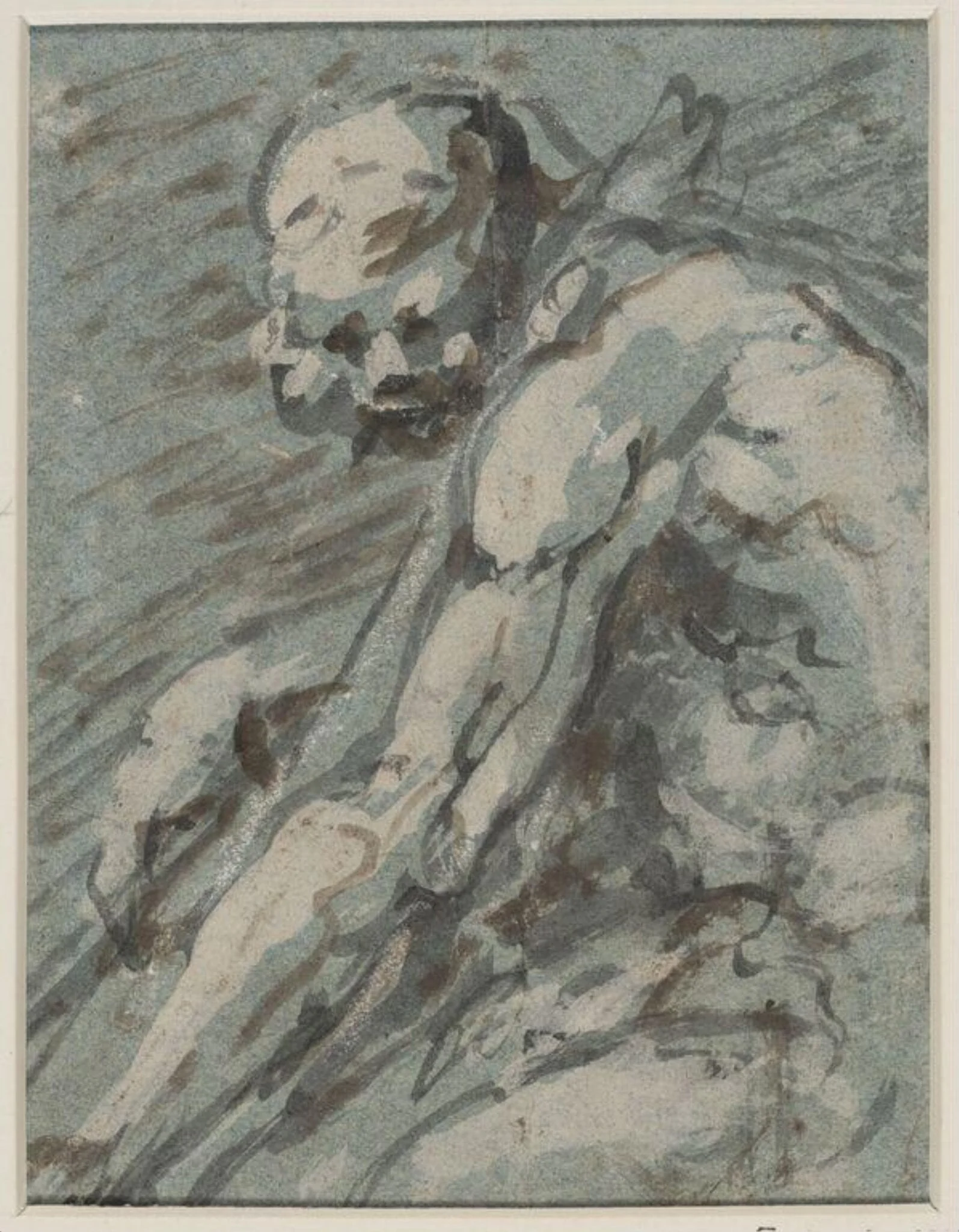 A nude man, seated, detail