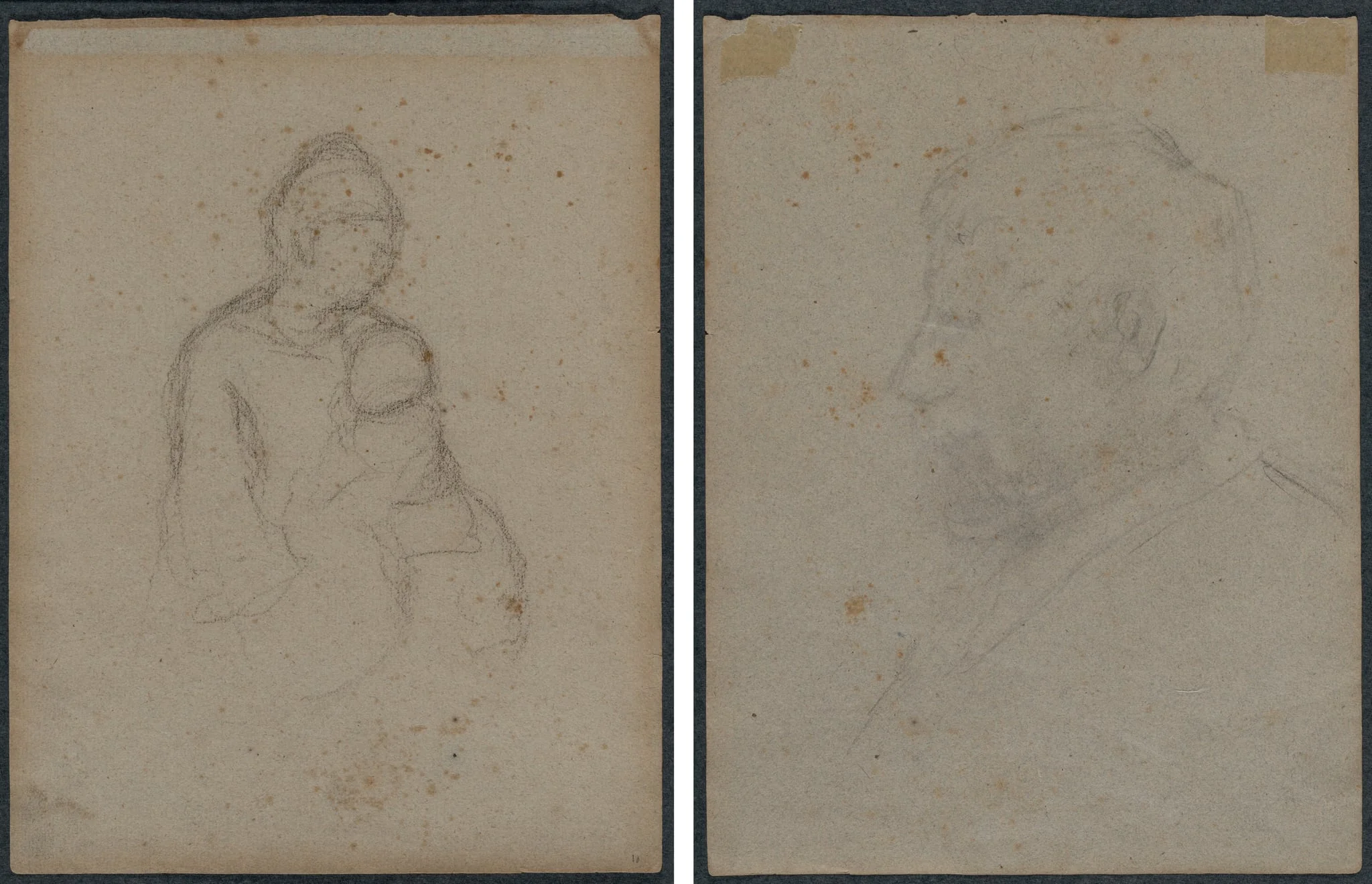 Mother and Child (recto); Profile Bust of a Man (verso), detail