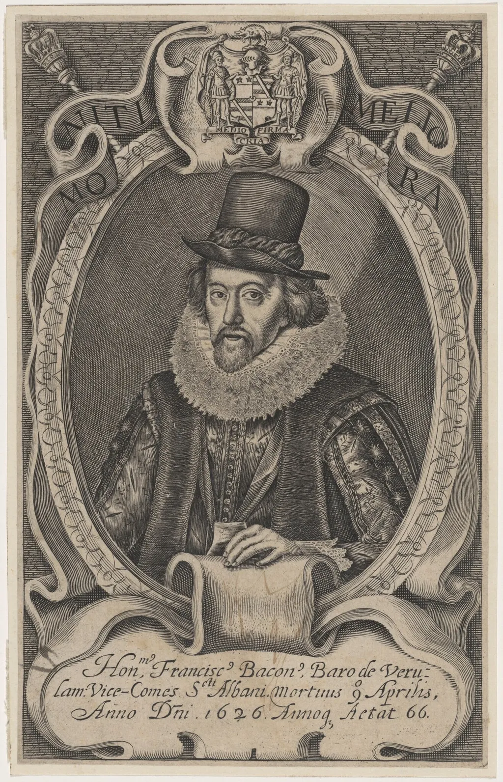 Sir Francis Bacon, by Simon van de Passe, ink, 1621