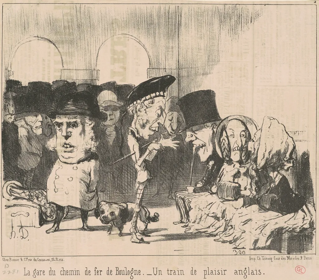 La gare du chemin de fer de Boulogne, by Honoré Daumier, ink, 1852