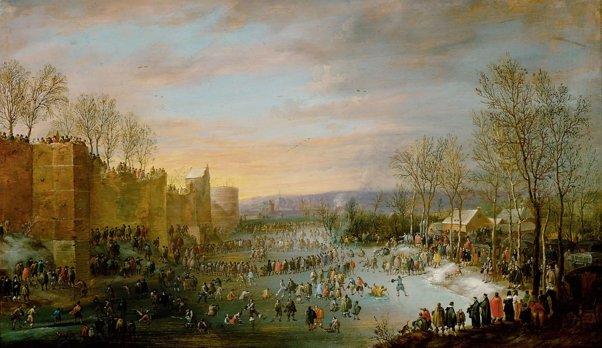 Ice skating on the city moat of Brussels with Archduke Leopold Wilhelm watching, detail