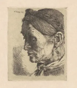 Peasant Woman with Closed Eyes, by Wilhelm Leibl, ink, 1874