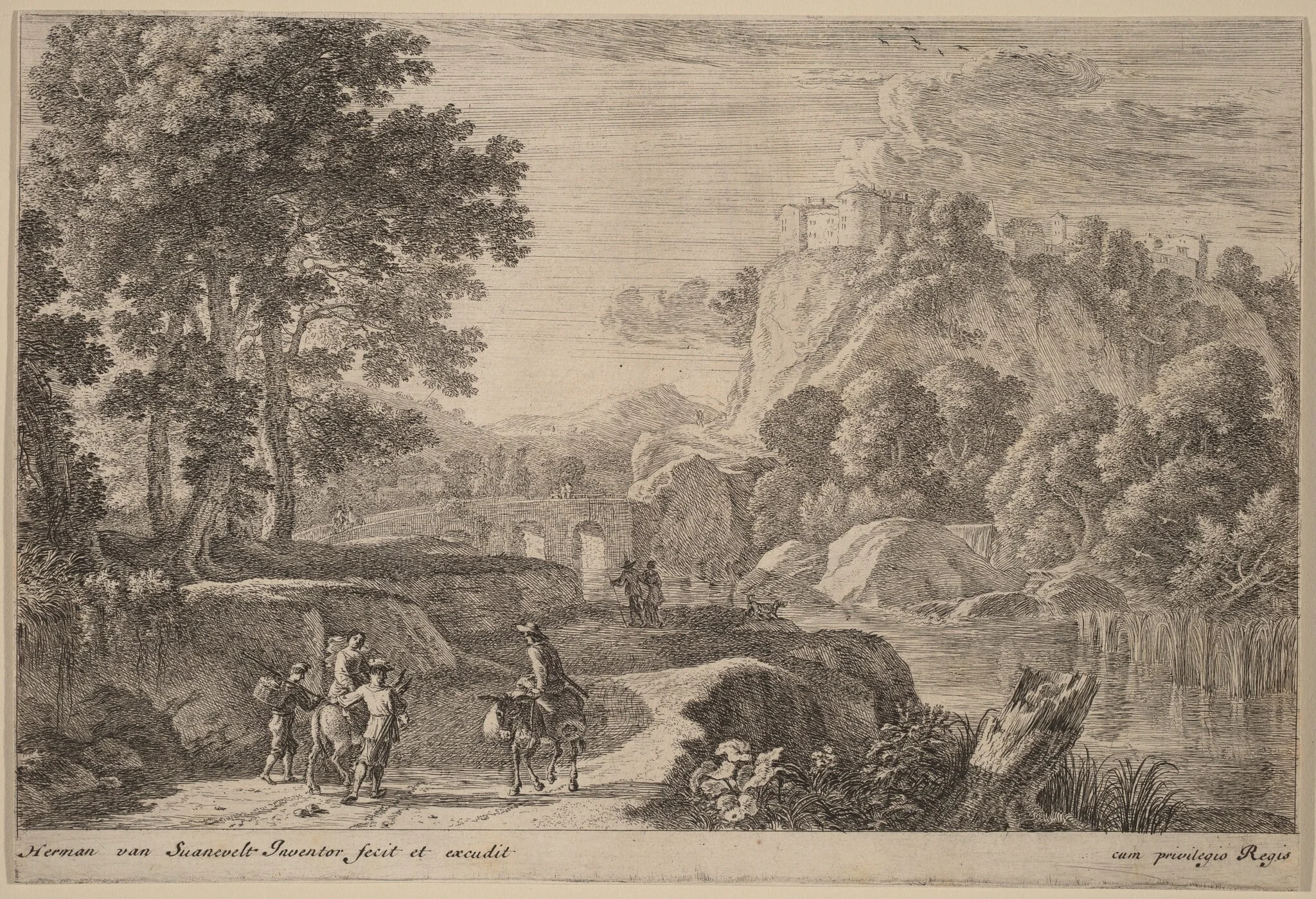 Travelers on Road to Left of a Stream, detail
