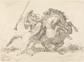 Encounter of the Moorish Horsemen (Rencontre de Cavaliers Maures), by Eugène Delacroix, ink, 1834