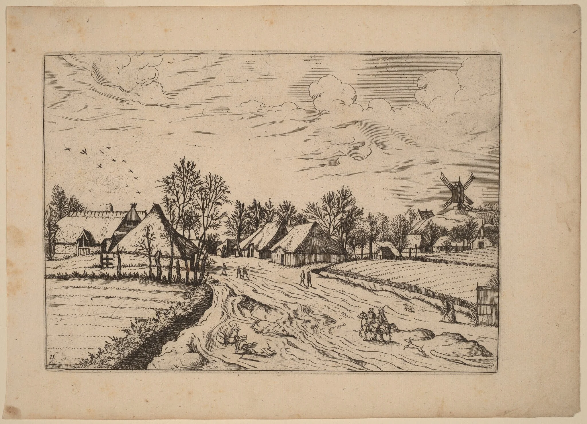 Country Village with Post Mill, detail