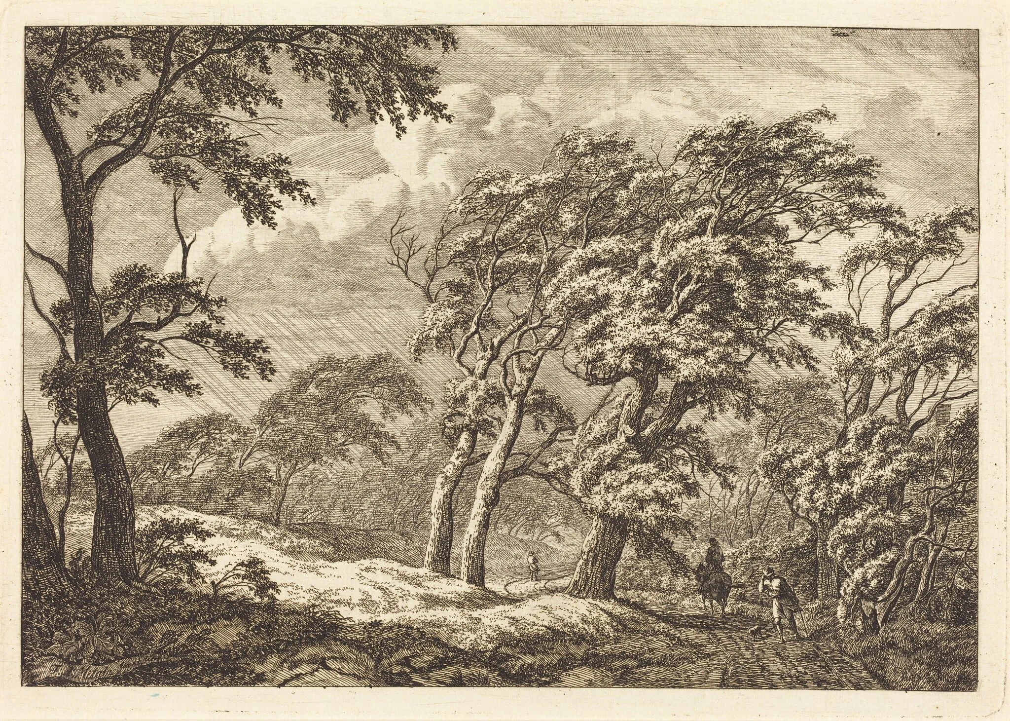 Travelers on a Forest Road in a Storm, detail