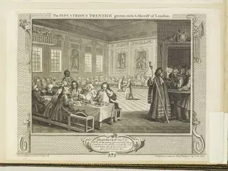 The Effects of Idleness and Industry, exemplified in the conduct of two fellow-'prentices, by William Hogarth, 1747