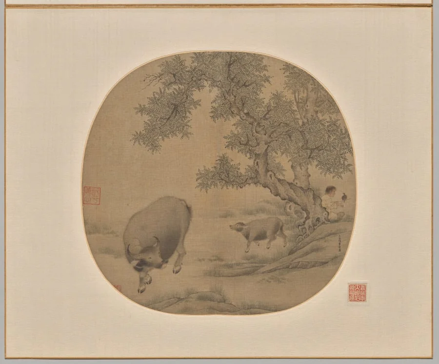 Man, Buffalo, and Calf, detail