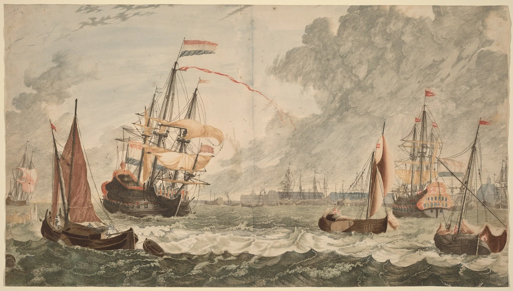 Amsterdam, Ships at the IJ on Choppy Waters, detail