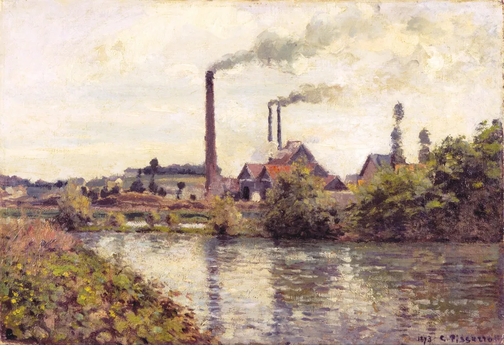 The Factory at Pontoise, by Camille Pissarro, oil, 1873